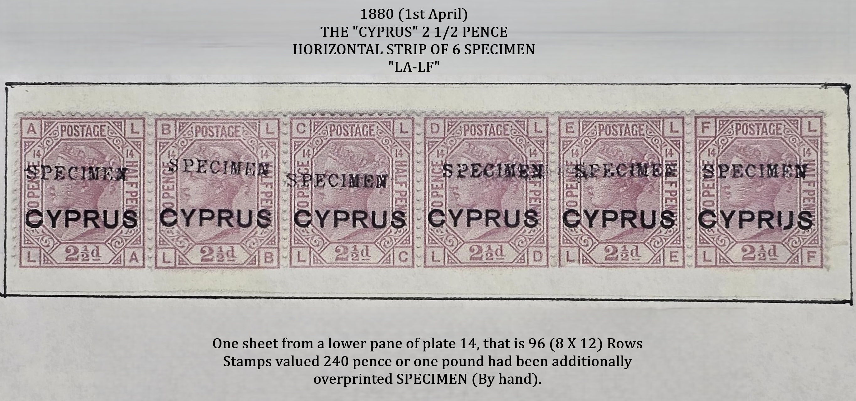 1880 (1st April) CYPRUS 2 1/2 PENCE "Overprintted Specimen"